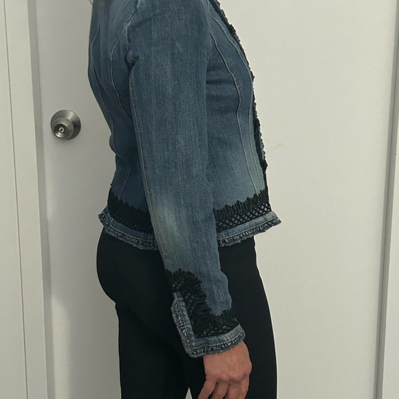 INC embellished Jean jacket. Awesome black lace and buttons. Casual to dressy - Picture 6 of 9